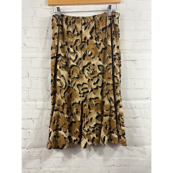 K-Studio Collection Skirt Womens Size 10 Brown Black Animal Floral Print Flare - Picture 1 of 5